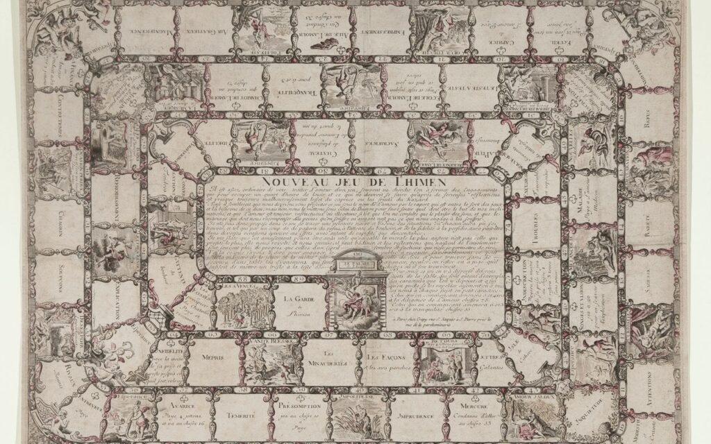 New Game of Hymen (Nouveau Jeu de l’himen), c 1725-1750. Published by Louis Crépy (1680, d.Post 1754), after an earlier edition from 1725, Paris